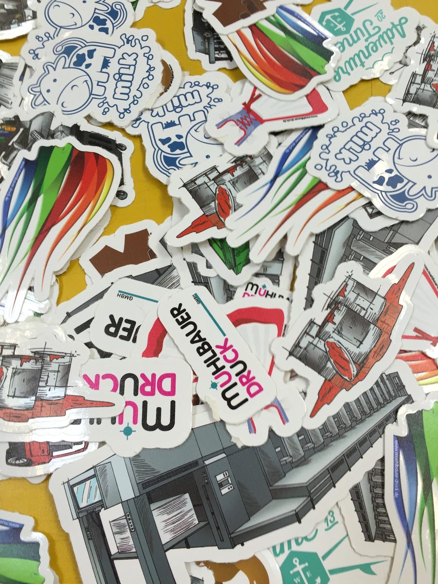 Konturgeschnittene Sticker mit Mühlbauer-Motiven