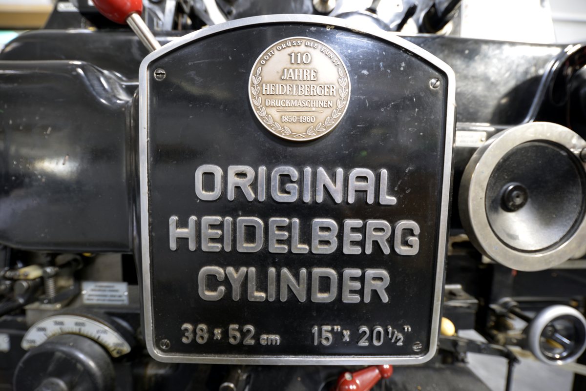 Typenschild Original Heidelberg Cylinder an unserer Maschine